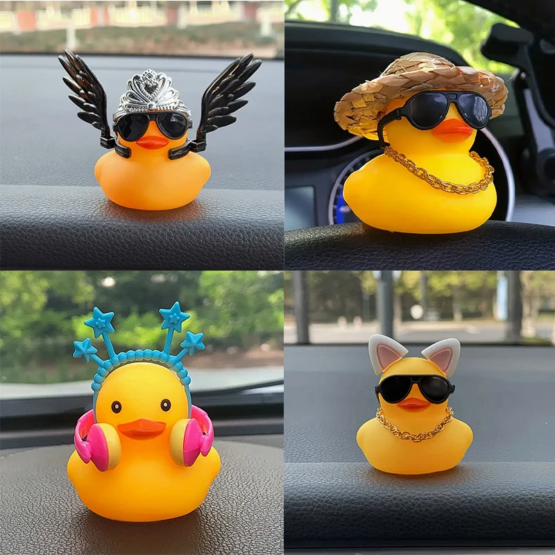 Canard de voiture en caoutchouc, ornements de voiture, décorations de tableau de bord de voiture comme cadeaux d