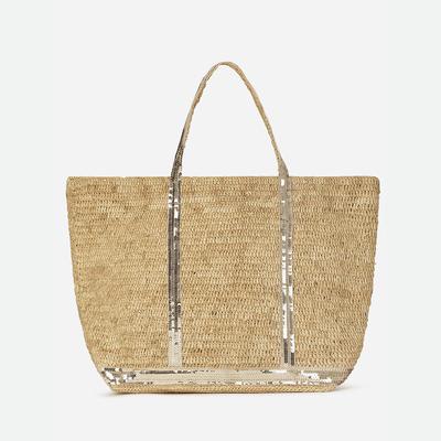XL Raffia Tote Bag with Sequin Trim