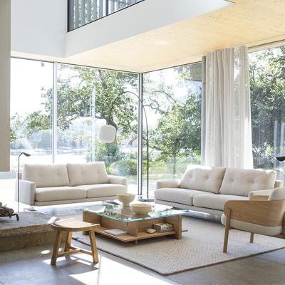 Laby Coffee Table in Sandblasted Oak Veneer with Tempered Glass