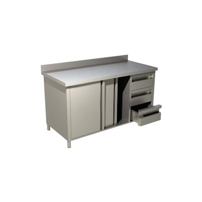 KBS Gastrotechnik KBS Arbeitsschrank mit Schiebetüren, Schubladen und Aufkantung 160 x70 x85 cm Image
