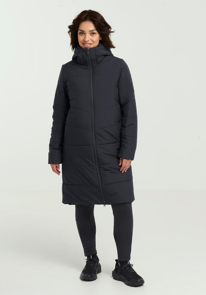 Funktionsmantel JACK WOLFSKIN "DEUTZER COAT W", Damen, Gr. L (42/44), blau (schwarz, navy), Obermaterial: 100% Polyester. Füllung: 100% Polyester. Futter: 100% Polyester, Mäntel