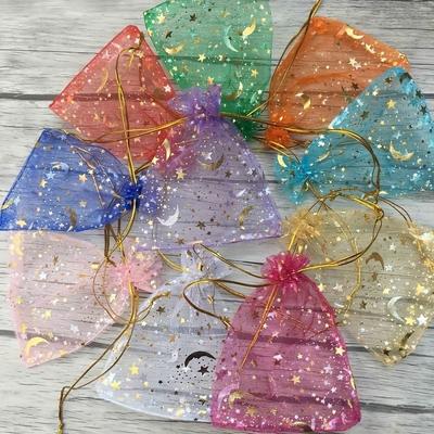 TEMU 50/100pcs New Mixed Colors Moon Star Drawstring Sheer Organza Bags, Jewelry Gift Bags Wedding Party Valentine's Day Cookie Bags