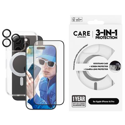 CARE BY PANZERGLASS Displayschutzglas "3-in-1 Protection, Ceramic Glass, Kickstand Case, Lens Cover" Displayfolien Displayschutzfolie, Schutzfolie, Bildschirmschutz, kratz- & stoßfest schwarz (transparent, silber, schwarz)