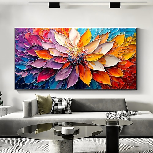 handgemachtes original 3D Impasto buntes Blumen Ölgemälde auf Leinwand abstrakte Textur florale Wandkunst für Wohndekoration mit gespanntem Rahmen/ohne Innenrahmen Gemälde Image