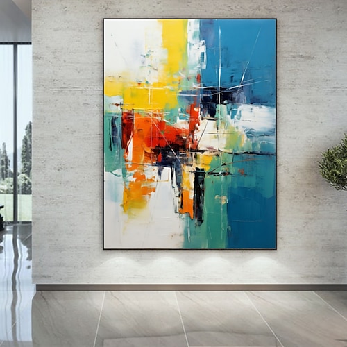 handgefertigtes Ölgemälde auf Leinwand, Wandkunst, Dekoration, abstraktes Messergemälde, Landschaftsblau, für die Inneneinrichtung, gerolltes, rahmenloses, unbelastetes Gemälde Image