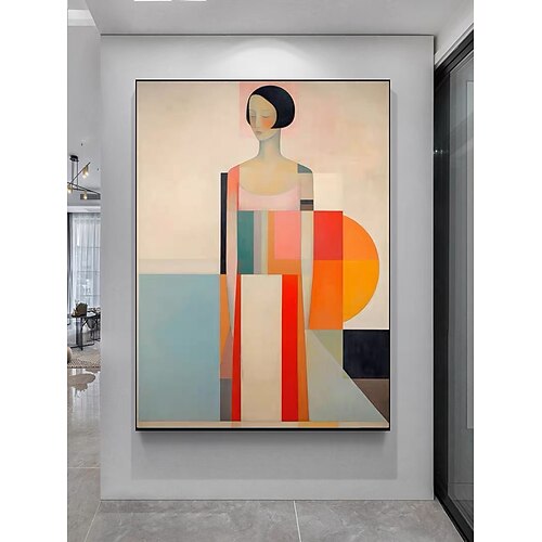 minimalistische Geometrie Frau original abstraktes Ölgemälde auf Leinwand handgemalt Wand Kunst moderne Wohndekoration zeitgenössische Kunst kein Rahmen Image