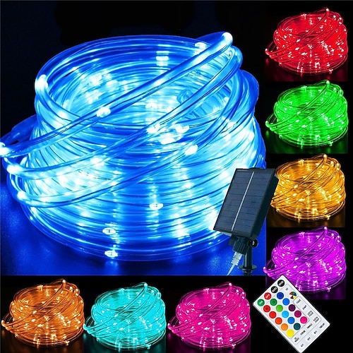 Solar 16-Farben-RGB-Leuchtstoffröhre, 5 m, 10 m, Fernbedienung, 7-Farben-Synchron-Lichterkette, wasserdicht, mehrfarbig, für den Außenbereich Image