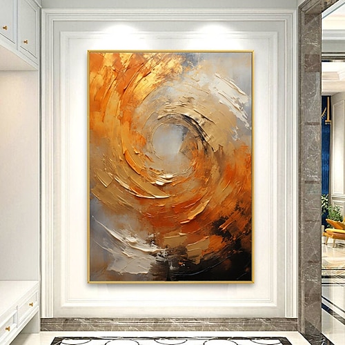 handgefertigtes Ölgemälde auf Leinwand, Wandkunst, Dekoration, abstraktes Messergemälde, Landschaft in Gold, für die Inneneinrichtung, gerolltes, rahmenloses, unbelastetes Gemälde Image