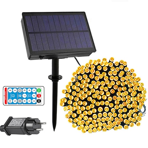 Solarbetriebene Lichterkette 50M-400LEDs 100M-800LEDs mit Fernbedienung 8 Modi Blink-Timing-Set Steckerfertig Doppelzweck Erntedankfest Außenparty Garten-Dekoration Feenlichter Gypsophila 24V Image