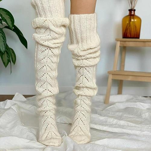 Damen Strümpfe Oberschenkelhohe Crimpsocken Winter Strumpfhose warm halten Hochelastisch Loch Winter Schwarz Rosa Grau Einheitsgröße