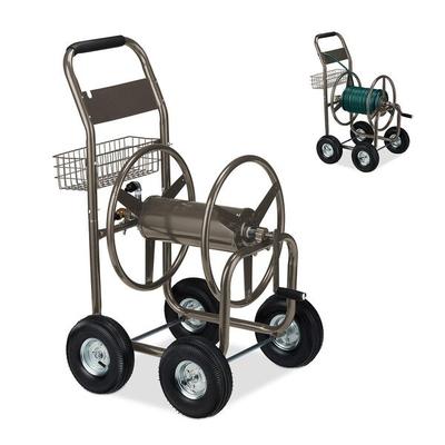 relaxdays Schlauchwagen bis 90 m mit Drahtkorb braun braun