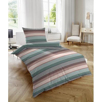 Bettwäsche PRIMERA "Feinbiber-Bettwäsche", grün (grün, braun), B/L: 135cm x 200cm, Feinbiber, B/L: 80cm x 80cm, Feinbiber, Obermaterial: 100% Baumwolle, Bettwäsche, samtweich und natürlich aus reiner Baumwolle Image