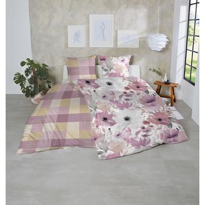Bettwäsche PRIMERA "Feinbiber-Bettwäsche", lila (lila, grau), B/L: 135cm x 200cm, Feinbiber, B/L: 80cm x 80cm, Feinbiber, Obermaterial: 100% Baumwolle, Bettwäsche, samtweich und natürlich aus reiner Baumwolle Image