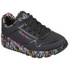 Sneaker SKECHERS "UNO LITE-LOVELY LUV", Kinder, Gr. 34, schwarz (schwarz, multi, 2), Lederimitat, Textil, kontrastfarbene Details, sportlich, Schuhe, Schnürschuh mit bedruckter Sohle, Größenschablone zum Download