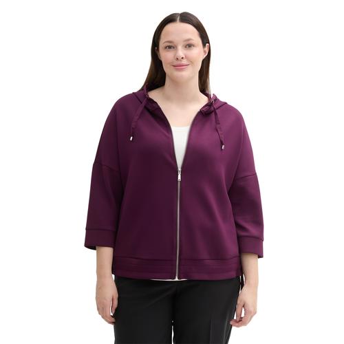 Kapuzensweatjacke TOM TAILOR PLUS Gr. 48, lila (blackberry) Damen Sweatjacken mit Kapuze