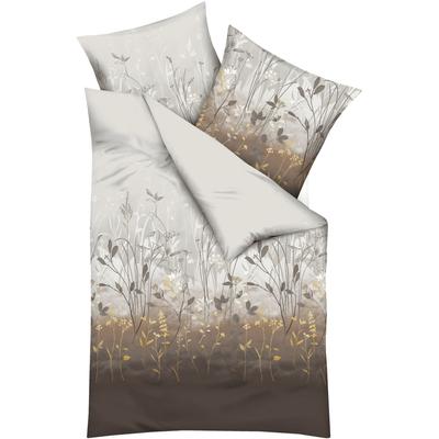 Bettwäsche KAEPPEL "Herbal", grau (kiesel), B/L: 135cm x 200cm, , Mako-Satin, B/L: 80cm x 80cm, Mako-Satin, Obermaterial: 100% Baumwolle, Bettwäsche Image