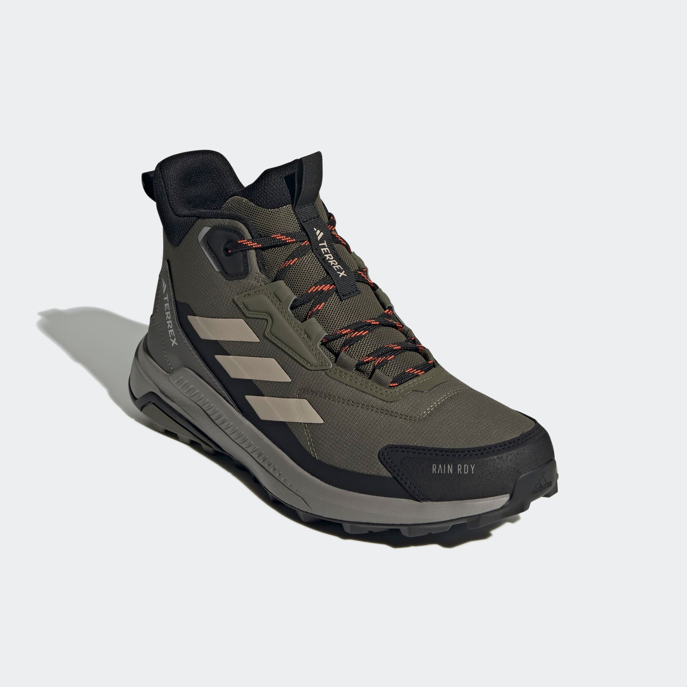 Wanderschuh ADIDAS TERREX "ANYLANDER MID RAIN.RDY", Gr. 47, grün (olive strata, wonder beige, core schwarz), Textil, Schuhe, wasserdicht