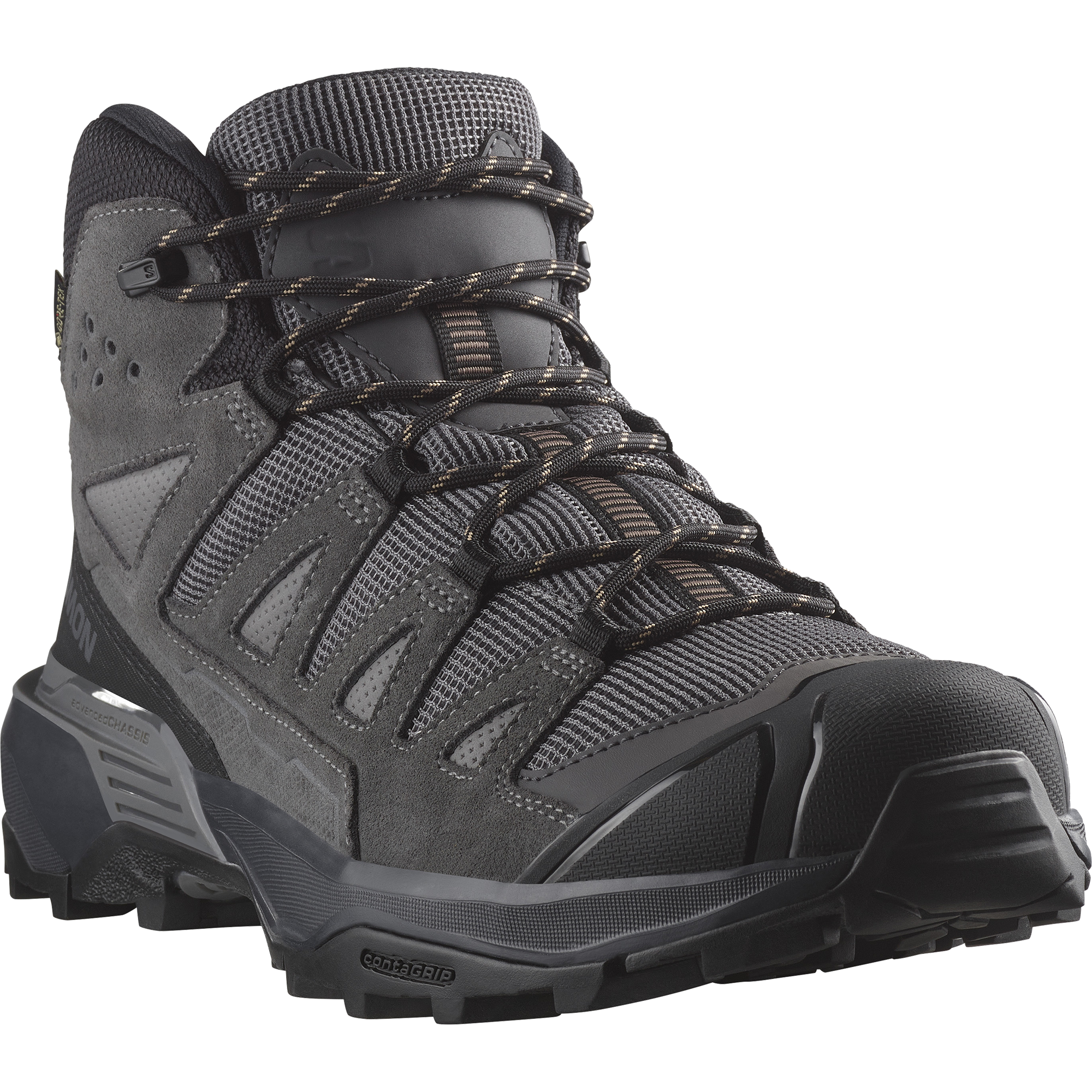 Outdoorschuh SALOMON "X ULTRA 360 LEATHER MID GORE-TEX", Herren, Gr. 44,5, grau (castlerock), Nubukleder, Synthetik, Schuhe Outdoorschuh, wasserdicht
