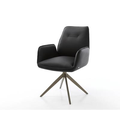 DELIFE Drehstuhl Zoa-Flex Echt-Leder Schwarz Kreuzgestell breit Effektfinish Titan 360° drehbar Taschenfederkern, Esszimmerstühle Image