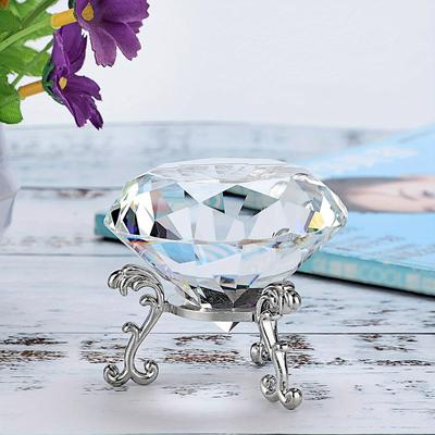 TEMU Silver Standing Decorative Gemstone, Clear Diamond Shaped Crystal Gemstone Paperweight, Cut Glass Display Decorative Gift Home Decor With Gift Box For Home Office Wedding Decoration