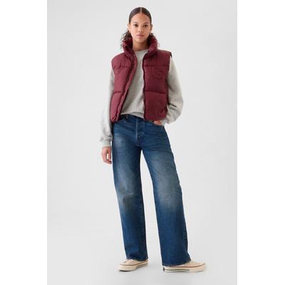 Gap Womens Burgundy Red Logo Cropped Puffer Gilet Jacket - Burgundy Red
