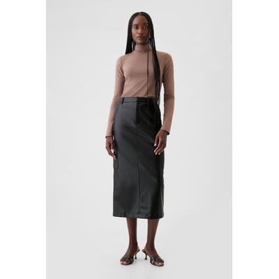 Gap Womens Black Faux Leather Cargo Midi Skirt - Black
