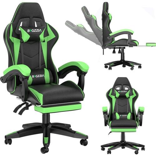 Gaming Stuhl mit Fußstütze - bigzzia PU-Kunstleder Bürostuhl Ergonomisch - Gamer Stuhl Racing