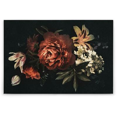 Leinwandbild Blumen 60 x 90 cm - Wandbild Rot Schwarz Floral - Keilrahmen Wohnzimmerdeko Wanddeko