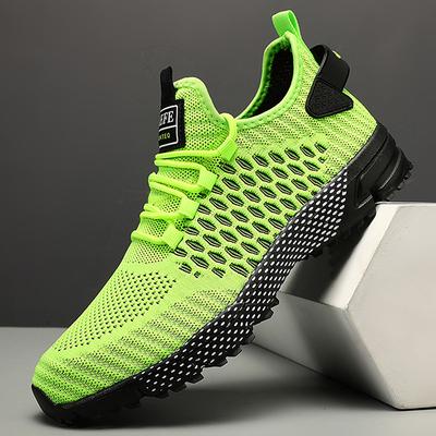 Men's Neon Green Breathable Athletic Sneakers – Lightweight Mesh Running Shoes with Cushioned Sole