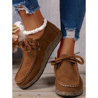 Women's Casual Grey Faux Suede Moccasins with Lace-Up Design and Cushioned Sole – Comfortable Loafers for Everyday Wear