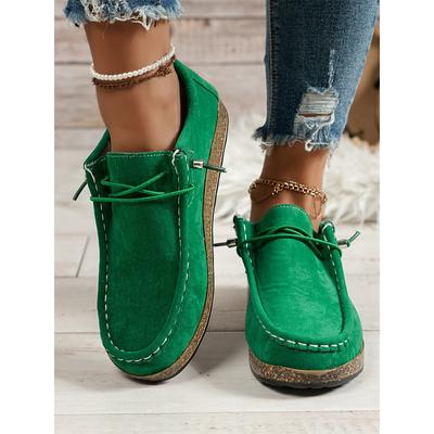 Women's Casual Grey Faux Suede Moccasins with Lace-Up Design and Cushioned Sole – Comfortable Loafers for Everyday Wear