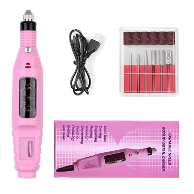 Electric Nail Drill Manicure Pedicure Care Set Mini Nail Kit 6pcs Fuchsia Electric Nail Drill Kit with Accessories for Manicure Pedicure Nail Art Pen