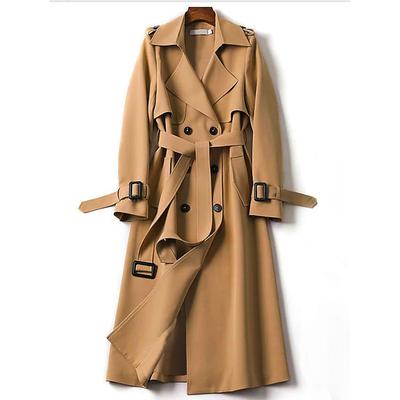 Women's Trench Coat Fall Double Breasted Lapel Long Coat with Belt Winter Warm Windproof Jacket with Pockets Maillard Black Blue Camel Beige Daily S M L XL XXL 3XL
