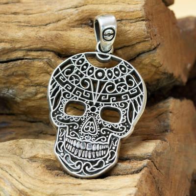 Tlaltecuhtli Skull,'Men's Taxco Silver Aztec Goddess Tlaltecuhtli Skull Pendant'