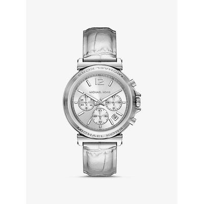 Michael Kors Maren Silver-Tone and Crocodile Embossed Leather Watch Silver One Size