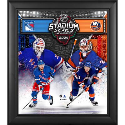 New York Rangers vs. New York Islanders, gerahmt, 15 x 17 Zoll, 2024 NHL Stadium Series Matchup-Logo-Collage Image