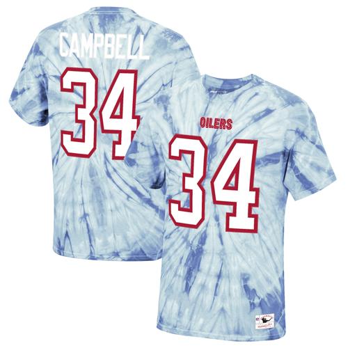 Hellblaues Batik-T-Shirt mit Namen und Nummer ehemaliger Spieler der Houston Oilers von Mitchell & Ness Earl Campbell für Herren