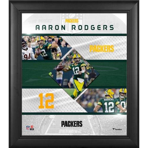 Aaron Rodgers, Green Bay Packers, gerahmt, 15 x 17 Zoll, Collage mit genähten Sternen