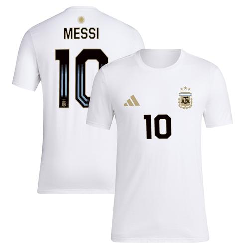 Weißes adidas Lionel Messi-T-Shirt mit Namen und Nummer der argentinischen Nationalmannschaft für Herren