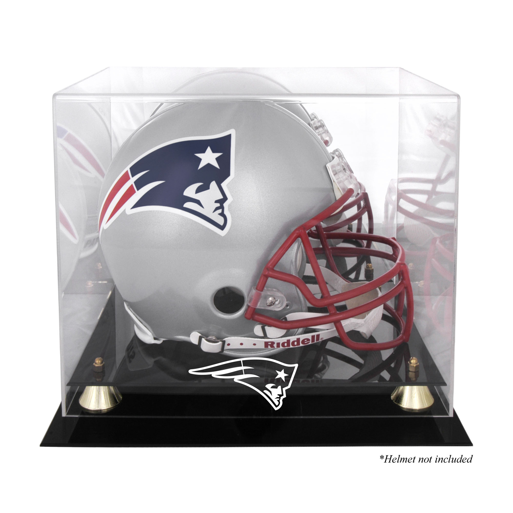 Goldene klassische Helmvitrine der New England Patriots mit verspiegelter Rückseite Image