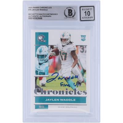 Jaylen Waddle Miami Dolphins signierte 2021 Panini Chronicles #76 Beckett Fanatics bezeugte authentifizierte 10 Rookie-Karte mit "Fins Up"-Aufschrift Image