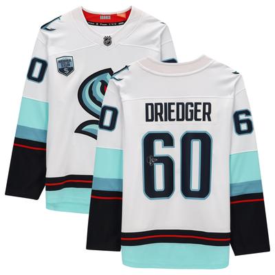 Von Chris Driedger signiertes weißes Seattle Kraken-Fanatics-Breakaway-Trikot mit Trikot-Aufnäher aus der Eröffnungssaison Image