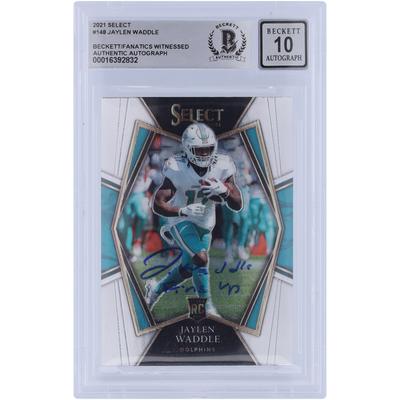 Jaylen Waddle Miami Dolphins signierte 2021 Panini Select Premier Level #148 Beckett Fanatics bezeugte authentifizierte 10 Rookie-Karte mit "Fins Up"-Aufschrift Image