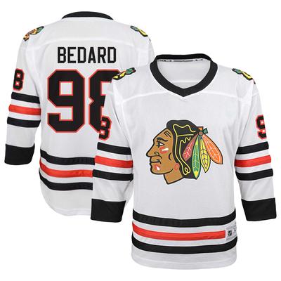 Weißes Chicago Blackhawks-Auswärtstrikot mit Connor Bedard für Jugendliche Image