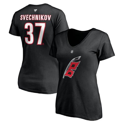 Schwarzes Carolina Hurricanes Alternate Authentic Stack-T-Shirt mit V-Ausschnitt mit Fanatics-Logo von Andrei Svechnikov