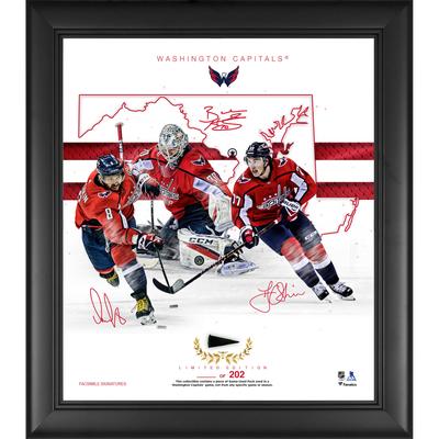 Gerahmte Franchise Foundations-Collage der Washington Capitals, 15 x 17 Zoll, mit einem Stück eines beim Spiel verwendeten Pucks – limitierte Auflage von 202 Stück Image