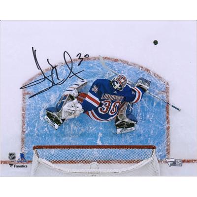 Henrik Lundqvist New York Rangers signiertes 8" x 10" Overhead Blocker Save Foto Image