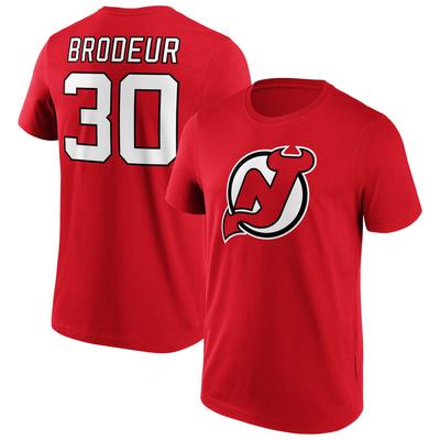 New Jersey Devils Fanatics Branded Iconic Name & Number Graphic T-Shirt - Rot - Brodeur 30 - Herren Image