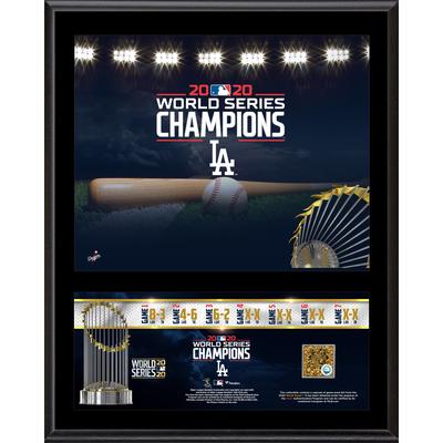 12 x 15 Zoll große sublimierte Plakette der Los Angeles Dodgers, MLB World Series Champions 2020, mit einer Kapsel aus beim Spiel verwendetem World Series-Sand Image