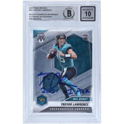 Trevor Lawrence Jacksonville Jaguars signierte 2021 Panini Mosaic NFL Debüt #241 Beckett Fanatics bezeugte authentifizierte 10 Rookie-Karte mit "2021 #1 Pick" Inschrift Image